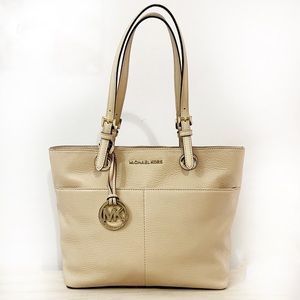 Michael Kors Beige Pebbled Leather Tote Handbag